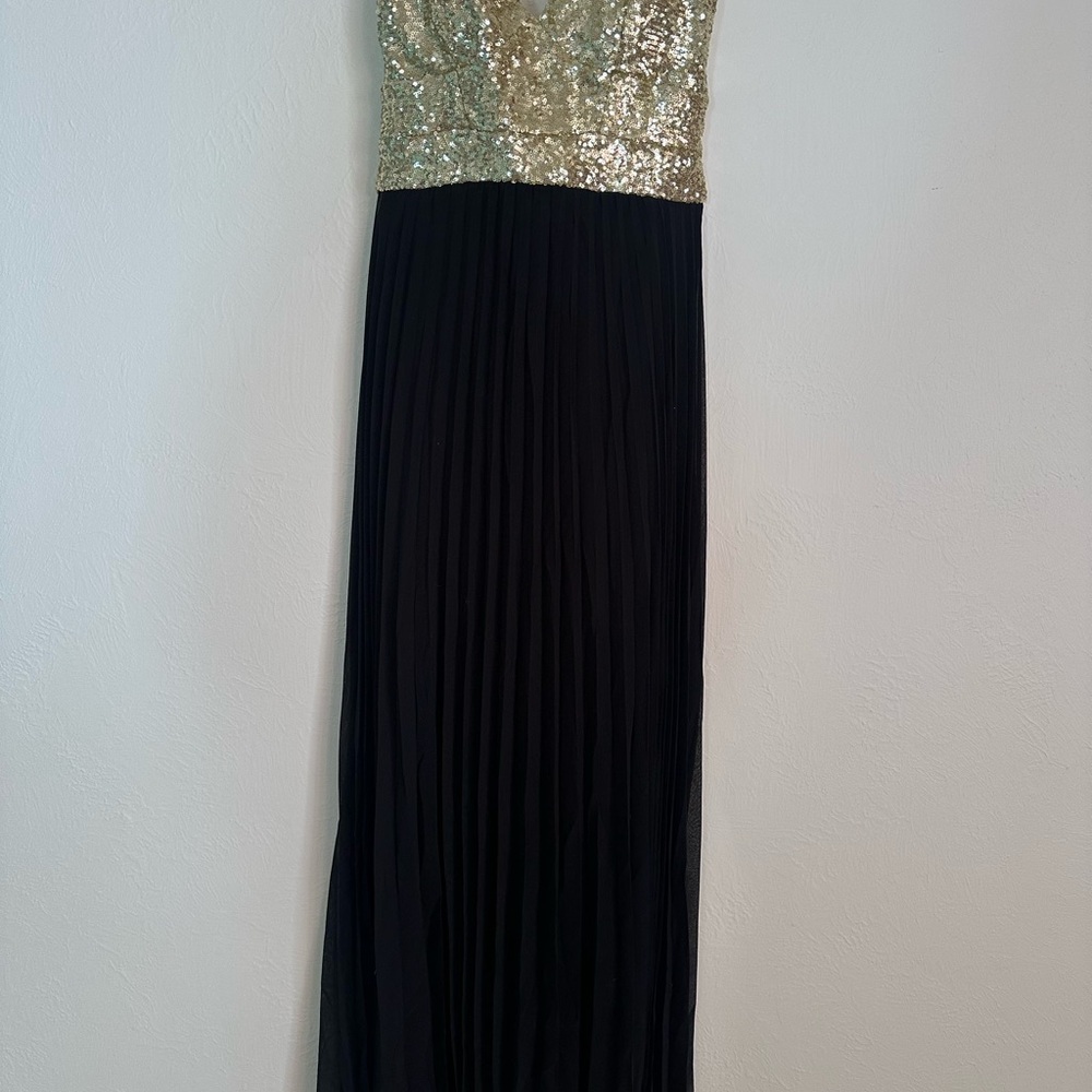 B Darlin Black and Gold Maxi Dress